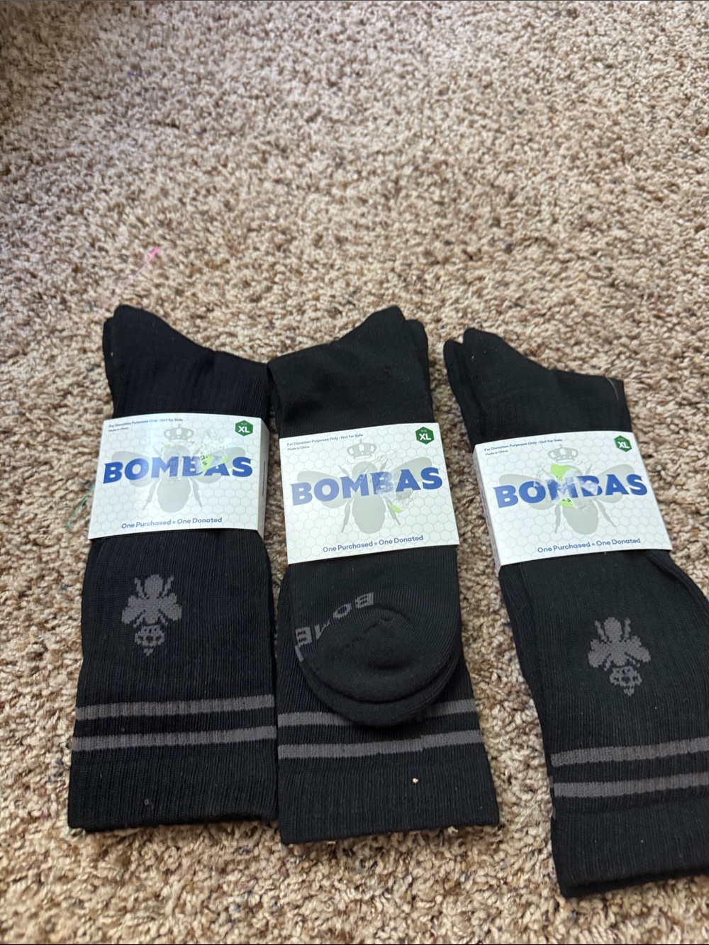 Bombas Black Crew Athletic Socks - Pack of 3 with Subtle Stripe